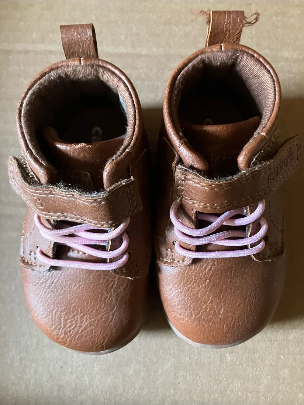 Carter's Brown Faux-Leather Toddler Boots with Pink Laces